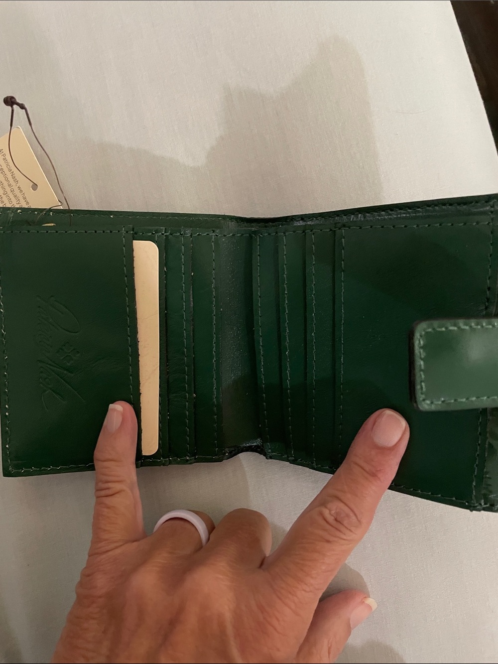 Patricia Nash Green Leather Bi-Fold Card Wallet with Snap Tab